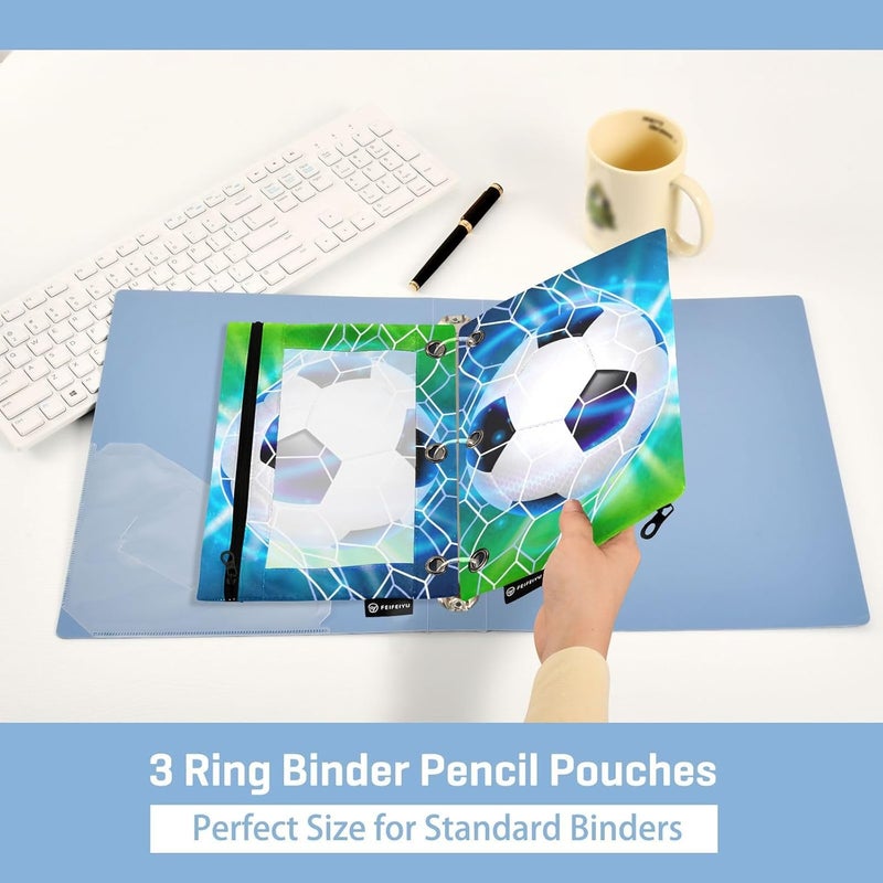 BOENLE Soccer Ball Football on Field Pencil Pouch for 3 Ring Binder, 2 Pack Waterproof Pencil Bags Clear Window Pencil Case Zipper School Office Supplies - Image 4